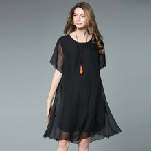 Load image into Gallery viewer, 4XL women summer dress silk chiffon loose black plus size short sleeve party dresses knee length casual extra large brief dress