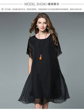 Load image into Gallery viewer, 4XL women summer dress silk chiffon loose black plus size short sleeve party dresses knee length casual extra large brief dress