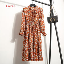 Load image into Gallery viewer, Chiffon High Elastic Waist Party Dress Bow A-line Women Full Sleeve Flower Print Floral Bohemian Dress Female Vestido Plus Size