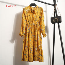 Load image into Gallery viewer, Chiffon High Elastic Waist Party Dress Bow A-line Women Full Sleeve Flower Print Floral Bohemian Dress Female Vestido Plus Size