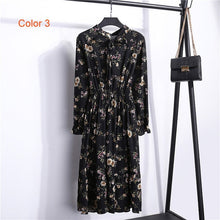 Load image into Gallery viewer, Chiffon High Elastic Waist Party Dress Bow A-line Women Full Sleeve Flower Print Floral Bohemian Dress Female Vestido Plus Size