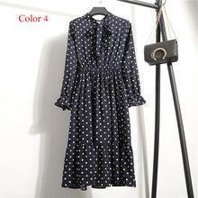 Load image into Gallery viewer, Chiffon High Elastic Waist Party Dress Bow A-line Women Full Sleeve Flower Print Floral Bohemian Dress Female Vestido Plus Size