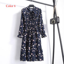 Load image into Gallery viewer, Chiffon High Elastic Waist Party Dress Bow A-line Women Full Sleeve Flower Print Floral Bohemian Dress Female Vestido Plus Size