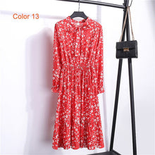 Load image into Gallery viewer, Chiffon High Elastic Waist Party Dress Bow A-line Women Full Sleeve Flower Print Floral Bohemian Dress Female Vestido Plus Size