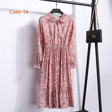 Load image into Gallery viewer, Chiffon High Elastic Waist Party Dress Bow A-line Women Full Sleeve Flower Print Floral Bohemian Dress Female Vestido Plus Size