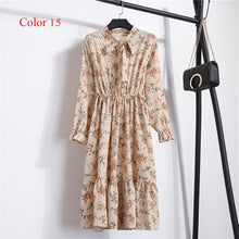 Load image into Gallery viewer, Chiffon High Elastic Waist Party Dress Bow A-line Women Full Sleeve Flower Print Floral Bohemian Dress Female Vestido Plus Size