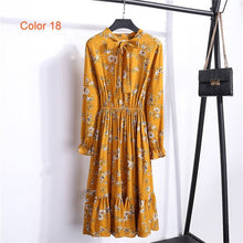 Load image into Gallery viewer, Chiffon High Elastic Waist Party Dress Bow A-line Women Full Sleeve Flower Print Floral Bohemian Dress Female Vestido Plus Size