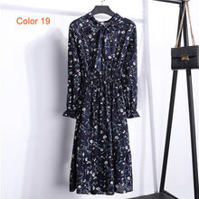 Load image into Gallery viewer, Chiffon High Elastic Waist Party Dress Bow A-line Women Full Sleeve Flower Print Floral Bohemian Dress Female Vestido Plus Size