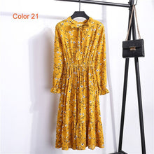 Load image into Gallery viewer, Chiffon High Elastic Waist Party Dress Bow A-line Women Full Sleeve Flower Print Floral Bohemian Dress Female Vestido Plus Size