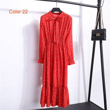 Load image into Gallery viewer, Chiffon High Elastic Waist Party Dress Bow A-line Women Full Sleeve Flower Print Floral Bohemian Dress Female Vestido Plus Size