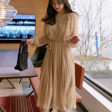 Load image into Gallery viewer, BGTEEVER Vintage O-neck Ruffles Chiffon Women Dress Flare Sleeve Polka Dot Lace Up Female Dress Two Layers Pleated Vestidos