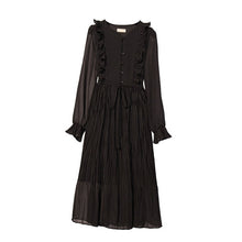 Load image into Gallery viewer, BGTEEVER Vintage O-neck Ruffles Chiffon Women Dress Flare Sleeve Polka Dot Lace Up Female Dress Two Layers Pleated Vestidos