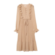 Load image into Gallery viewer, BGTEEVER Vintage O-neck Ruffles Chiffon Women Dress Flare Sleeve Polka Dot Lace Up Female Dress Two Layers Pleated Vestidos